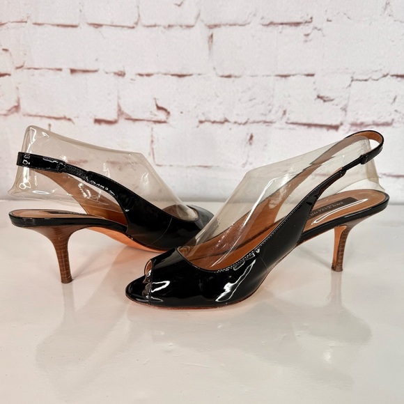 ANN TAYLOR Perfect KH Slingback Black Patent Leather Peep Toe Size 7.5 Heels - Picture 14 of 15
